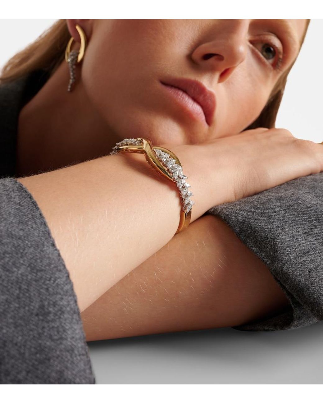 YEPREM Metallic Golden Strada 18Kt And Bangle With Diamonds