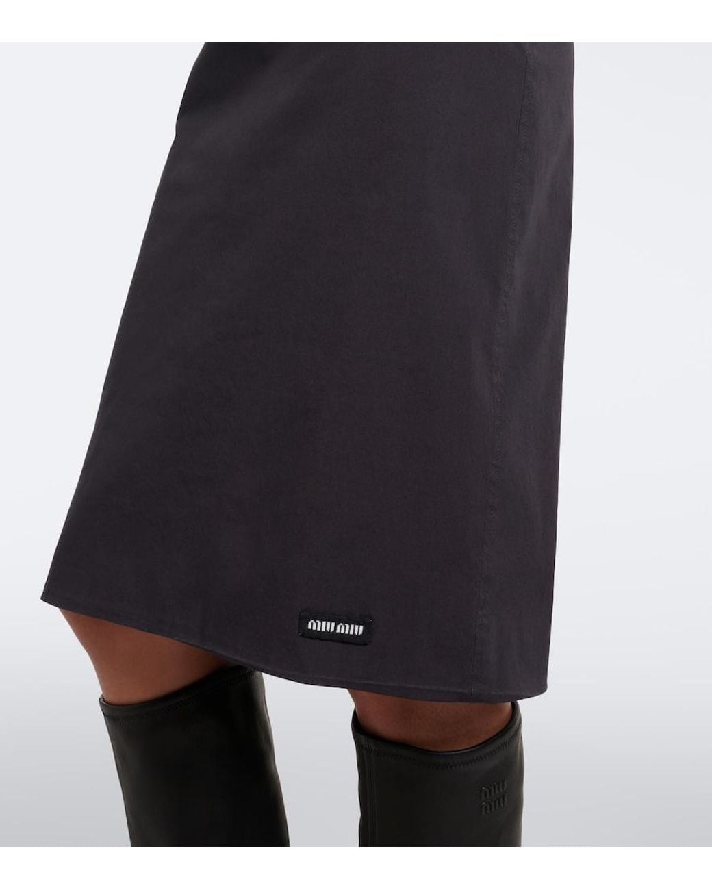 Miu Miu Gray Cotton-Blend Poplin Pencil Skirt