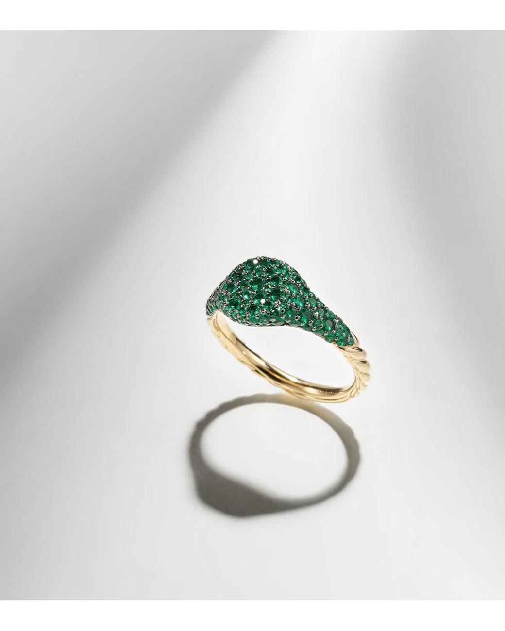 David Yurman Green Petite Pave 18Kt Pinky Ring With Emeralds
