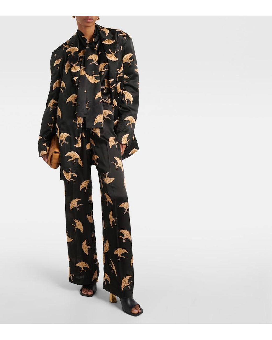 Dries Van Noten Black Printed Satin Blazer