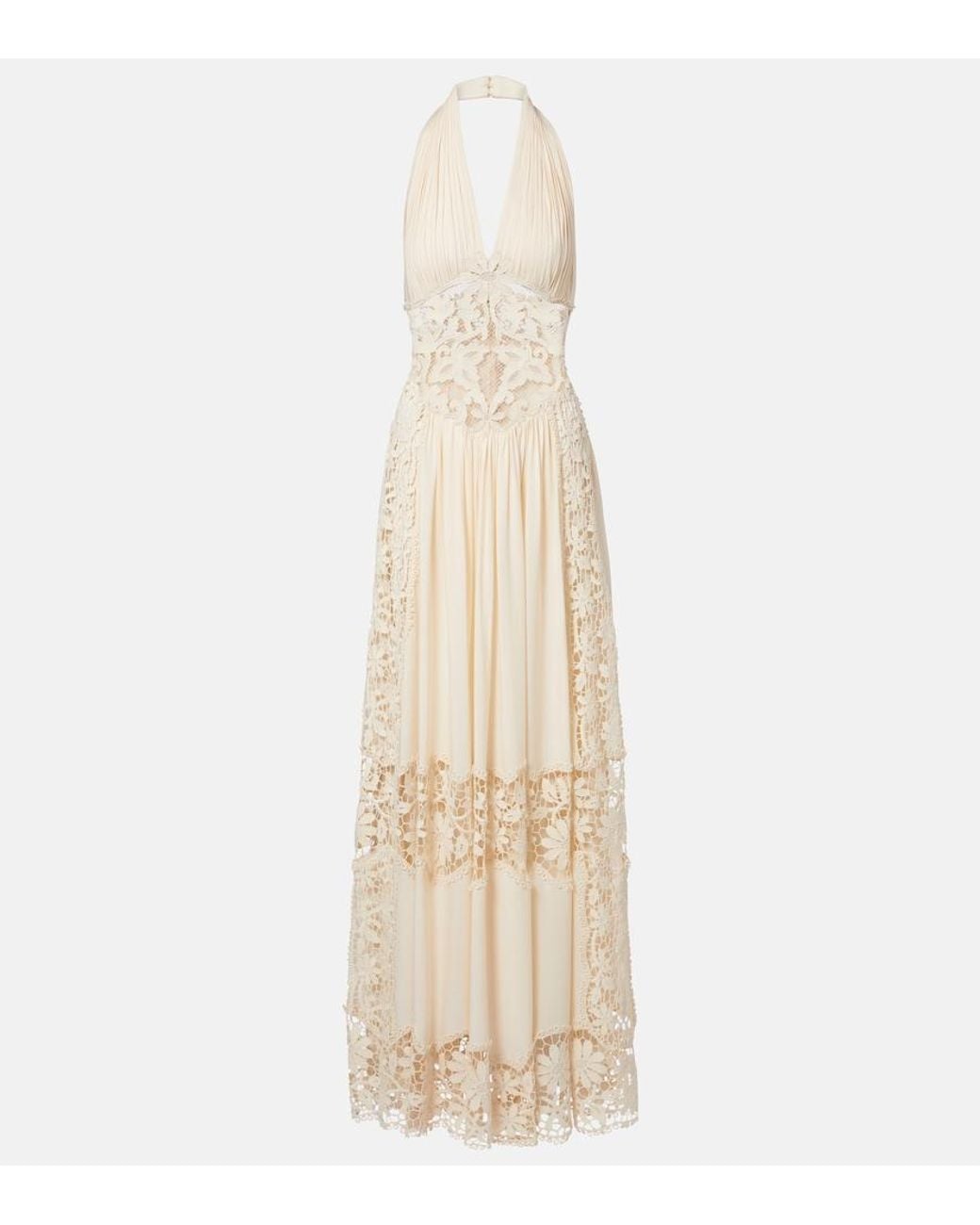 Elie Saab Natural Georgette And Macrame Gown