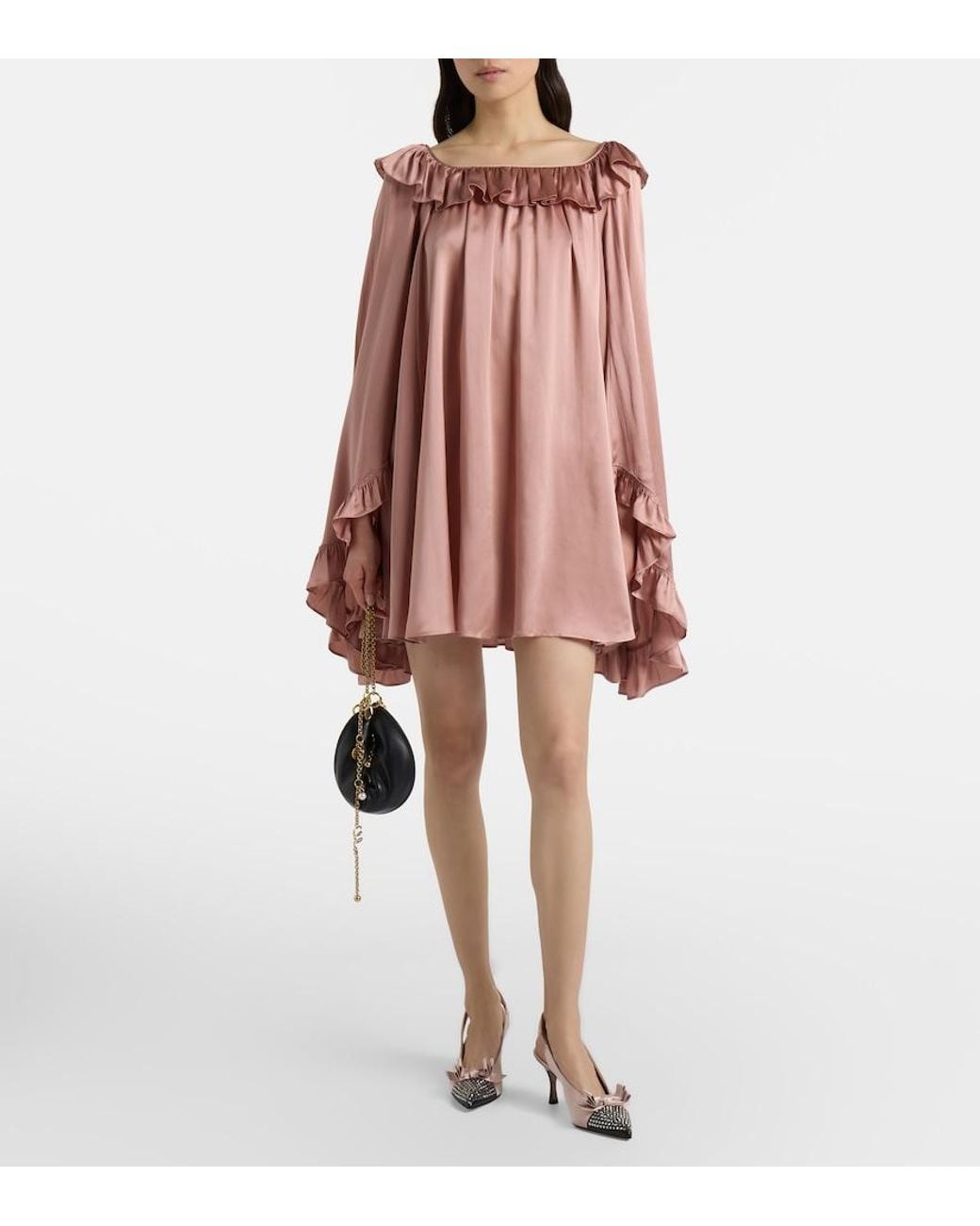 Chloé Pink Ruffled Silk Satin Minidress