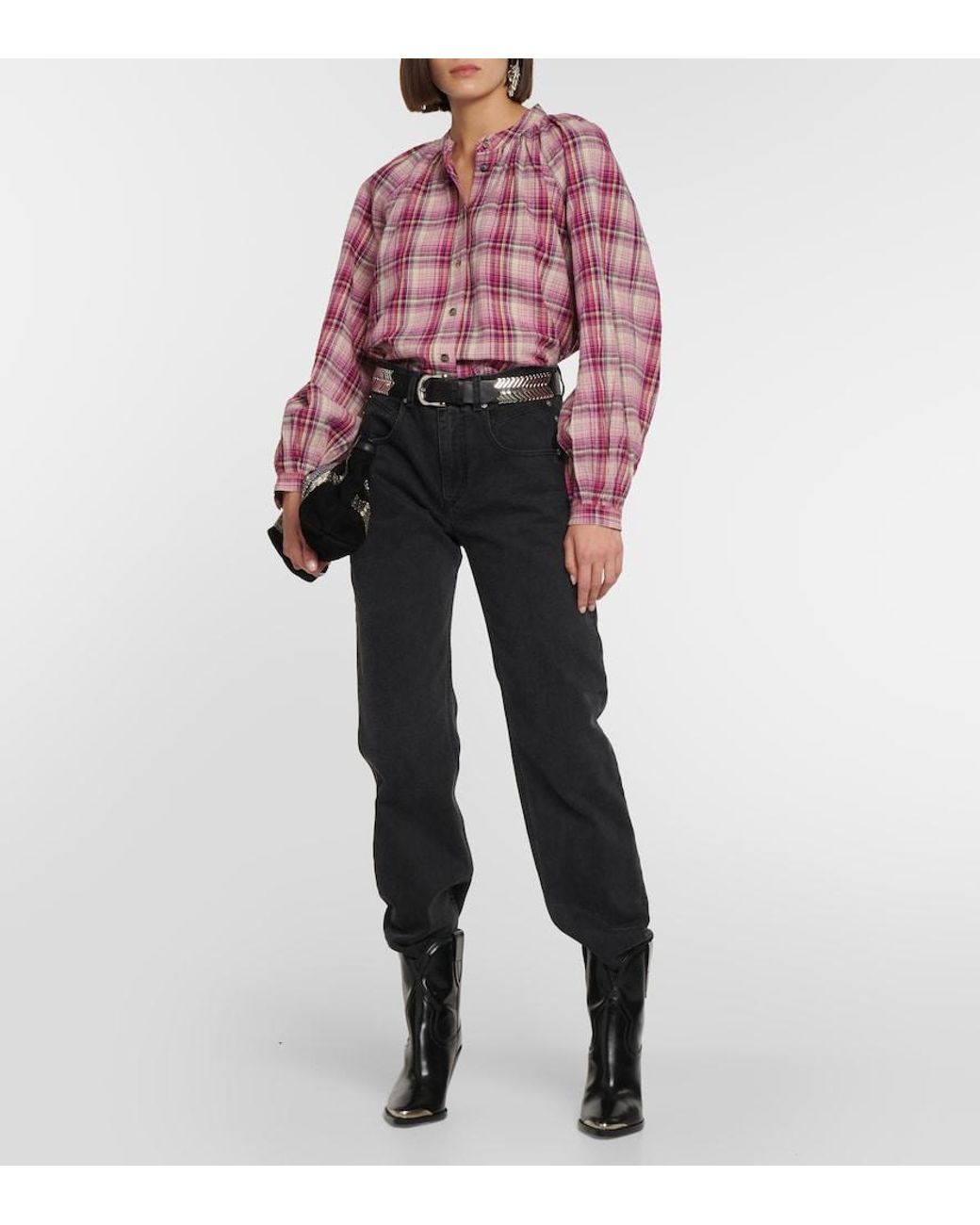 Isabel Marant Red Blandine Checked Cotton And Linen Shirt