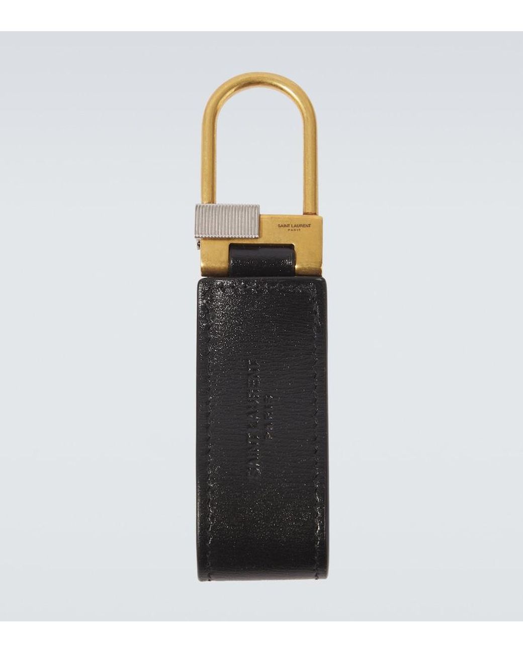 Saint Laurent Black Tiny Cassandre Leather Keychain for men