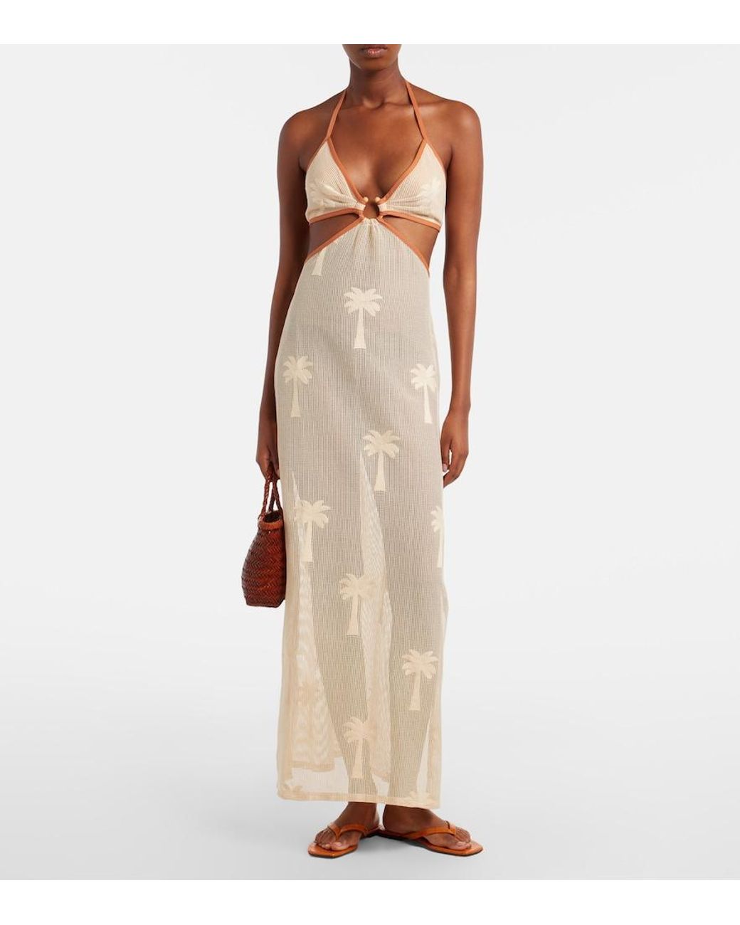 Johanna Ortiz White Embroidered Cutout Mesh Maxi Dress