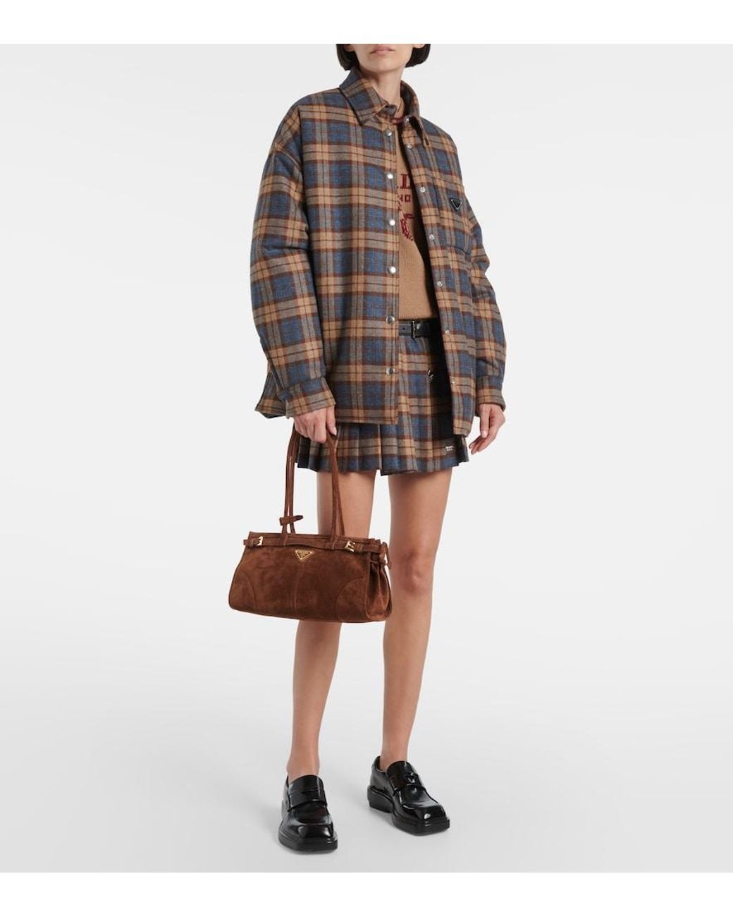 Prada Brown Bonnie Medium Suede Shoulder Bag