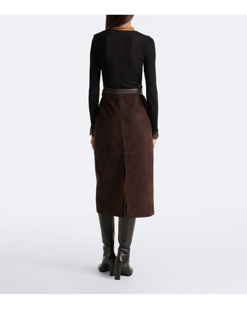Nour Hammour Brown Alana Suede Pencil Skirt