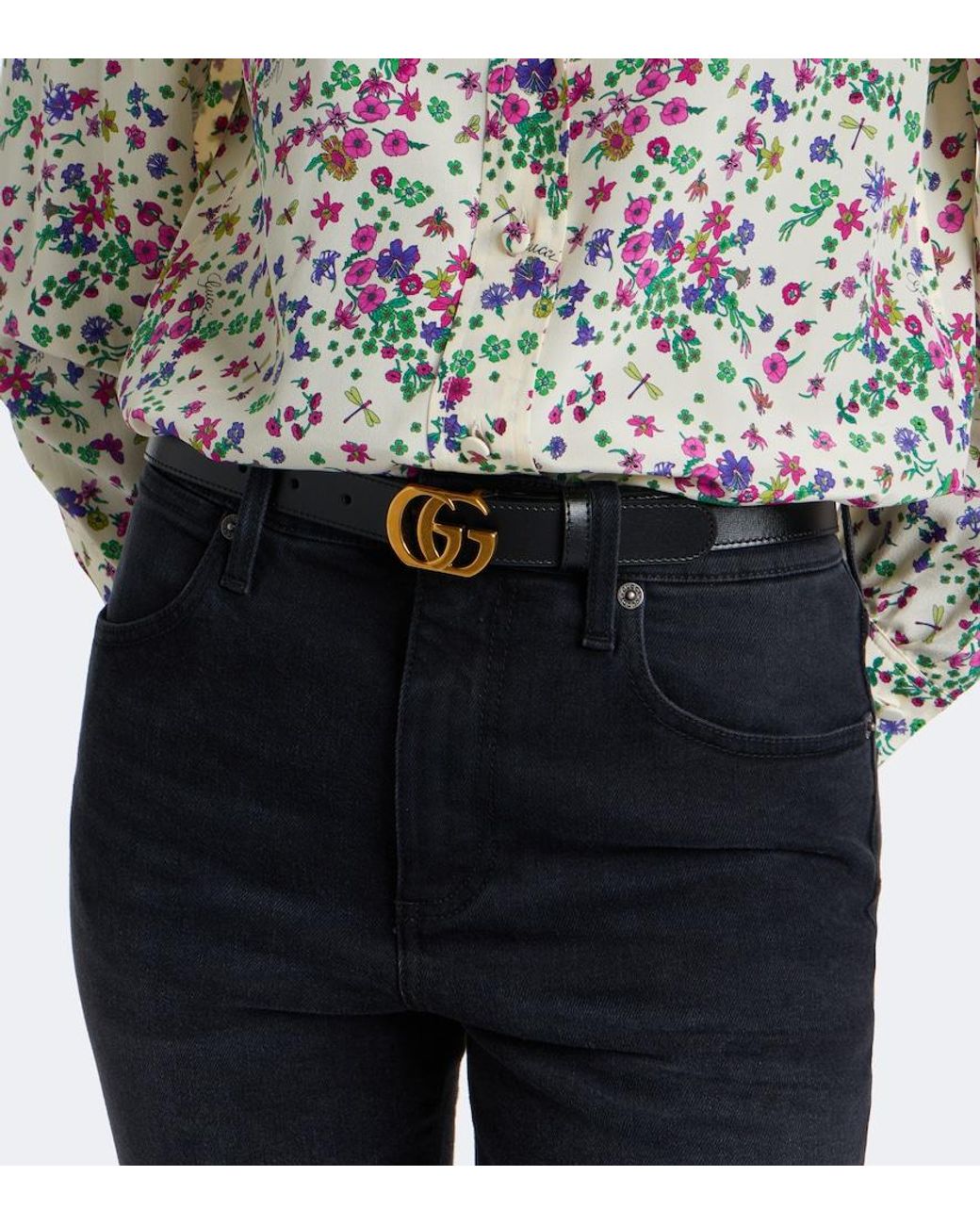 Gucci Blue Gg Marmont Leather Belt