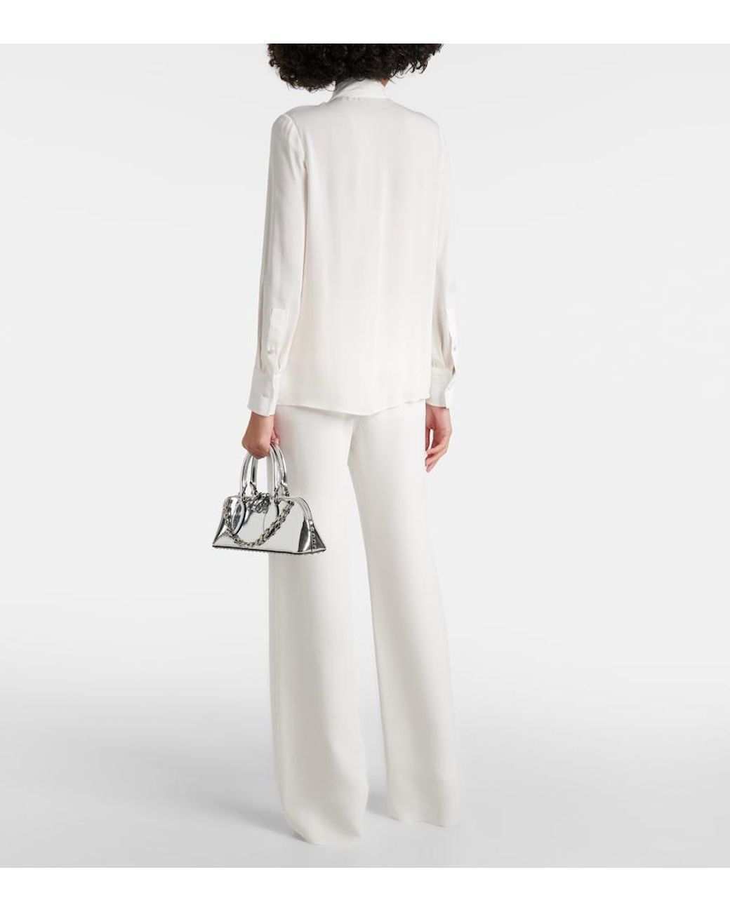 Valentino Garavani White Bow-Tie Neck Silk Georgette Blouse