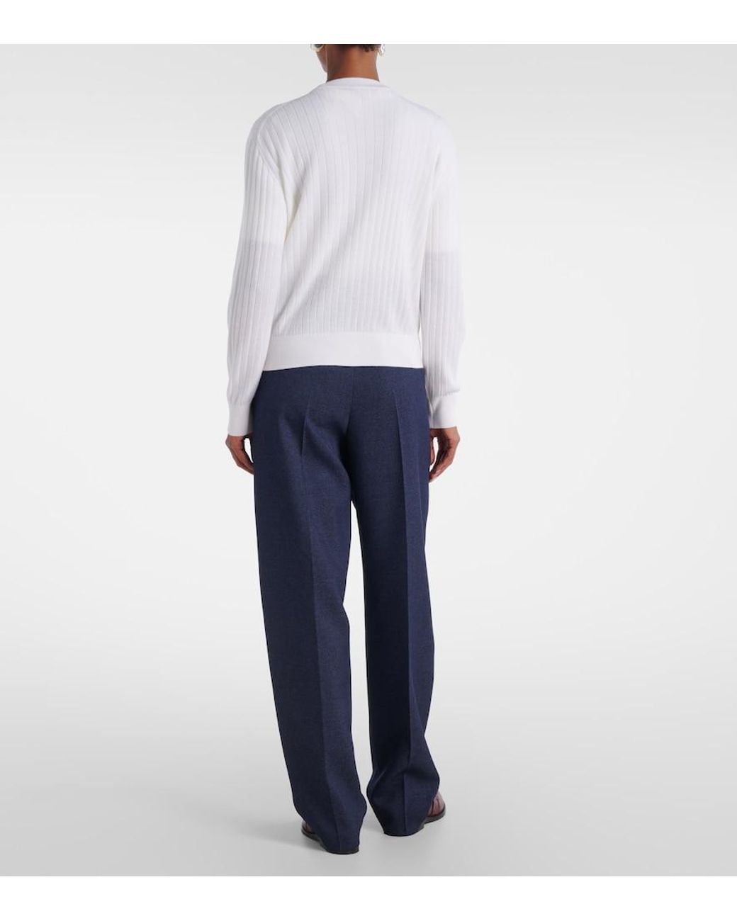 Bottega Veneta White Knot Ribbed-Knit Wool Cardigan