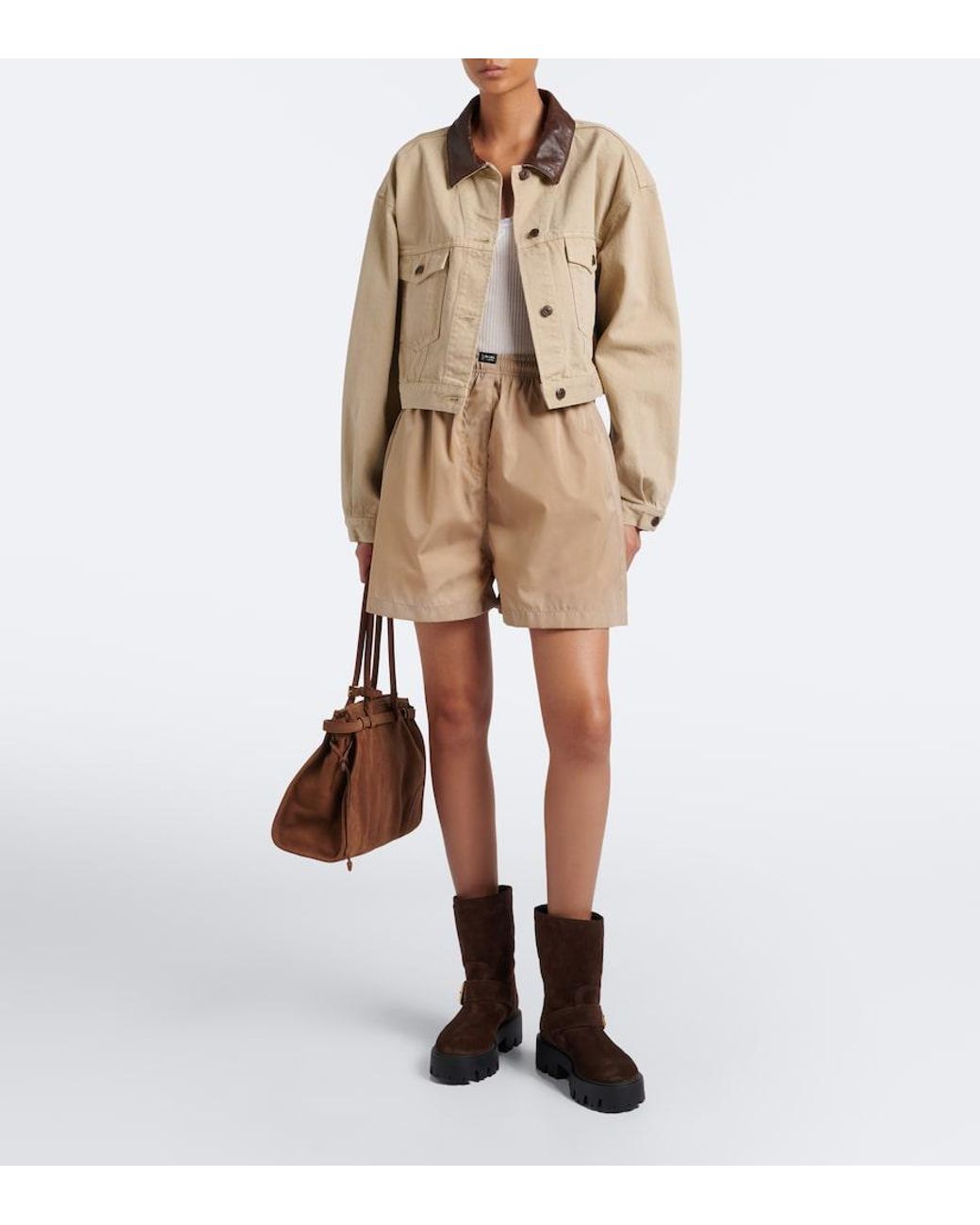 Prada Brown Logo Suede Biker Boots