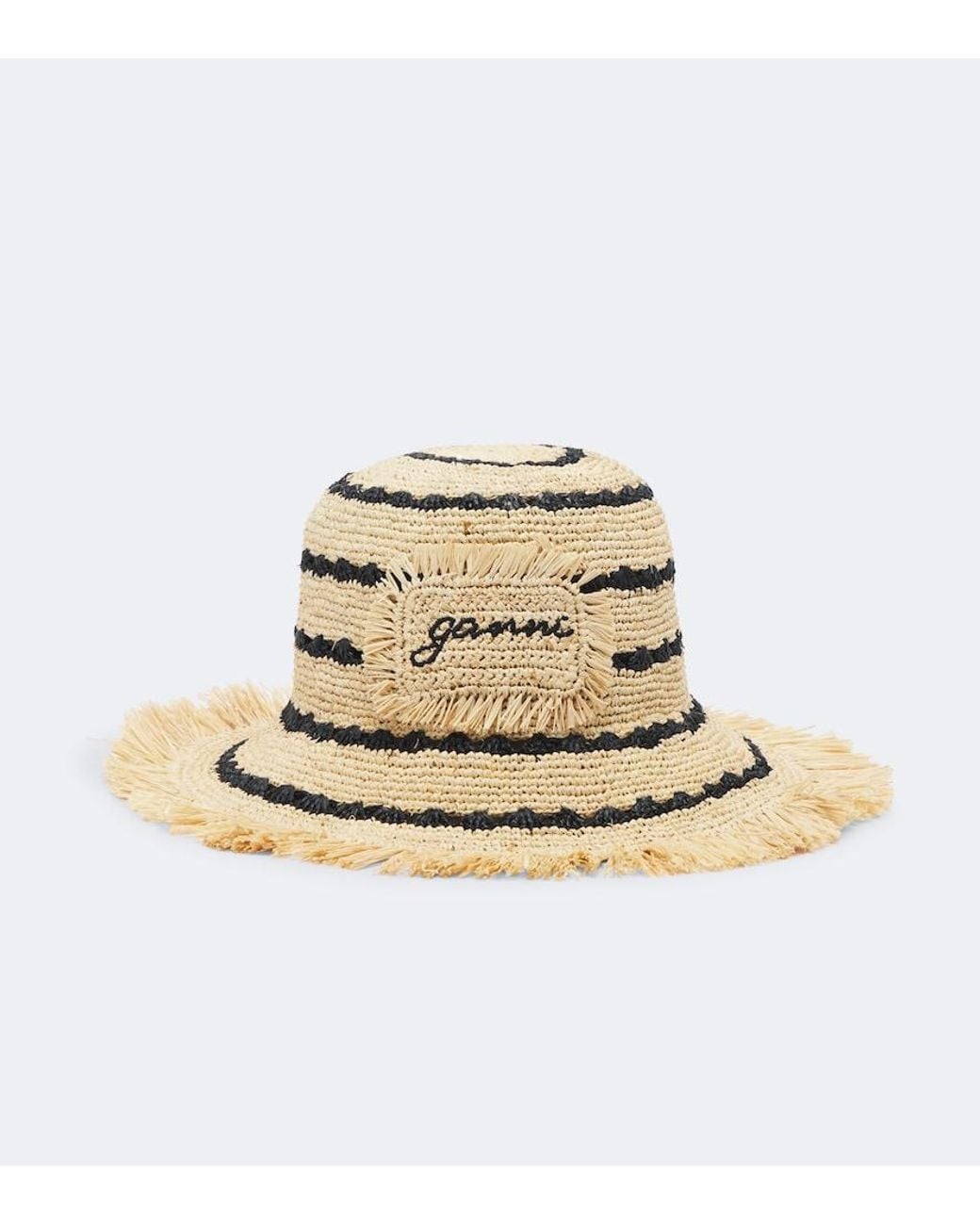 Ganni Natural Striped Raffia Bucket Hat