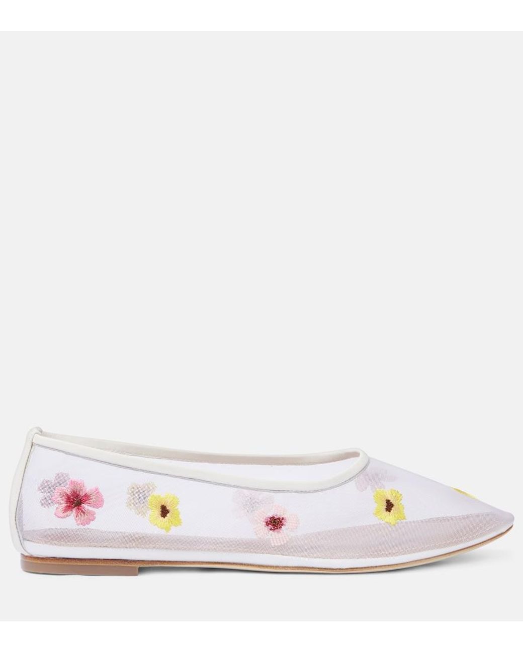Staud White Alba Floral Mesh Ballet Flats