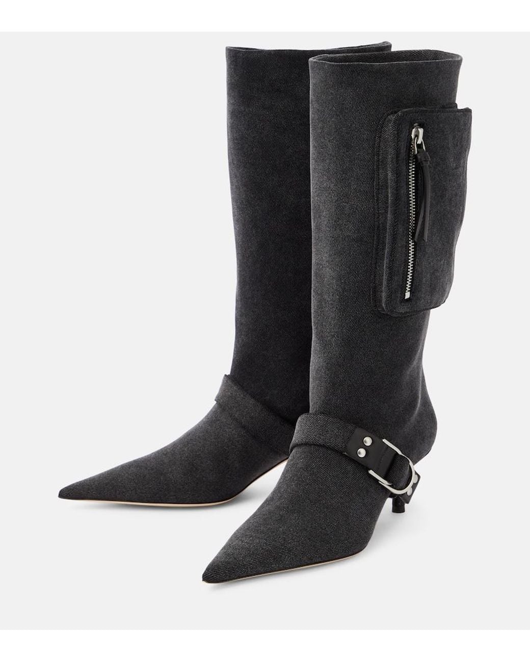 Blumarine Black Jeanne Denim Knee-High Boots
