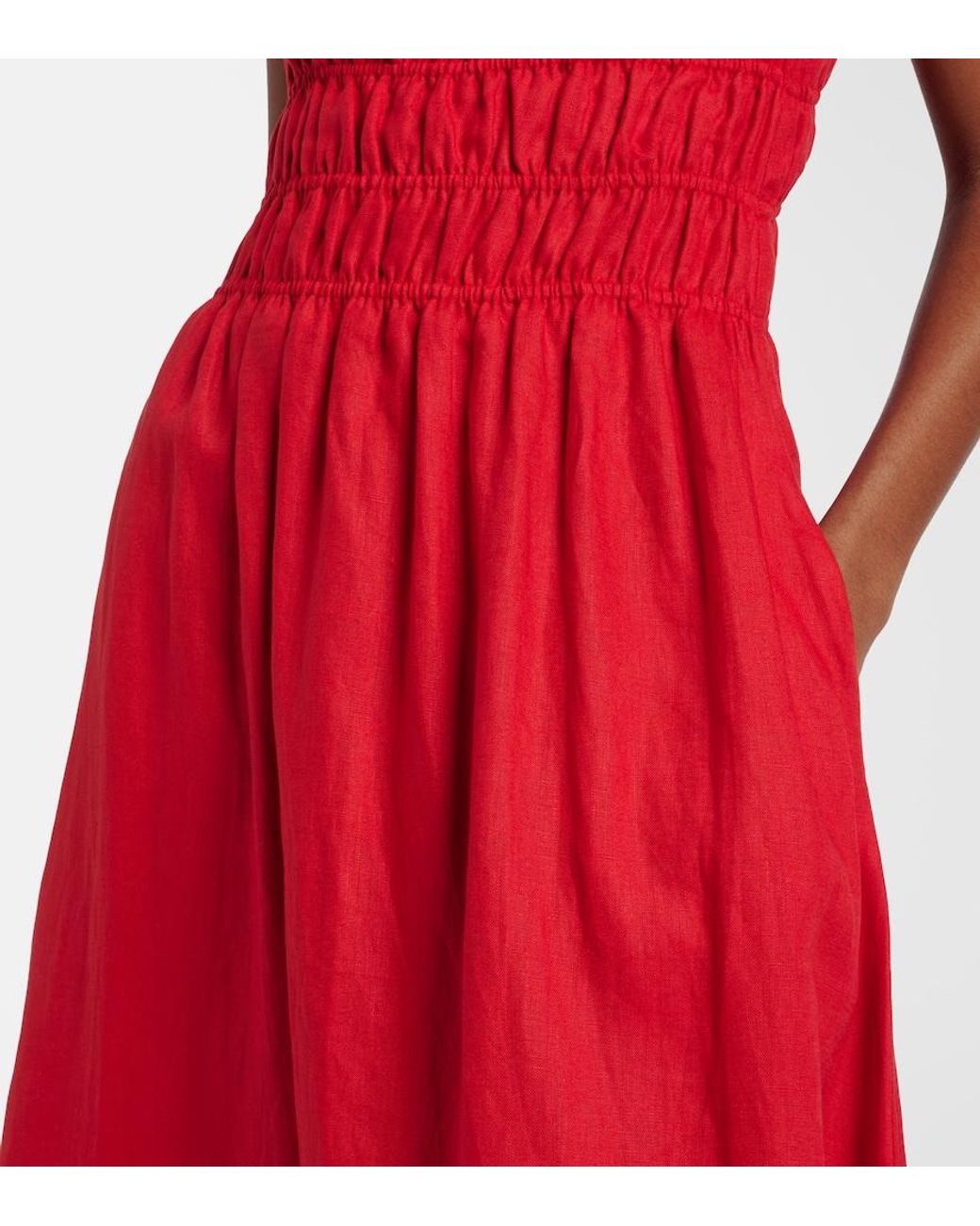 Staud Ayla Shirred Linen Midi Dress