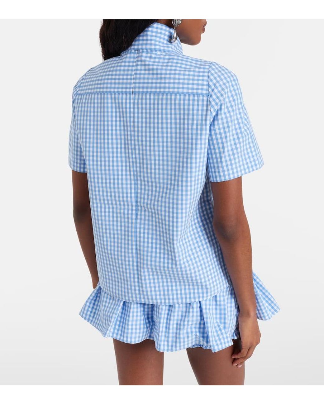 ShuShu/Tong Blue Bow-Detail Gingham Cotton Top