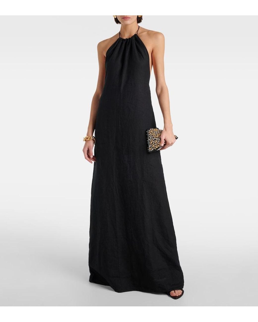 Nili Lotan Lelia Halterneck Linen Maxi Dress in Black | Lyst Nili Lotan Lelia Halterneck Linen Maxi Dress in Black | Lyst