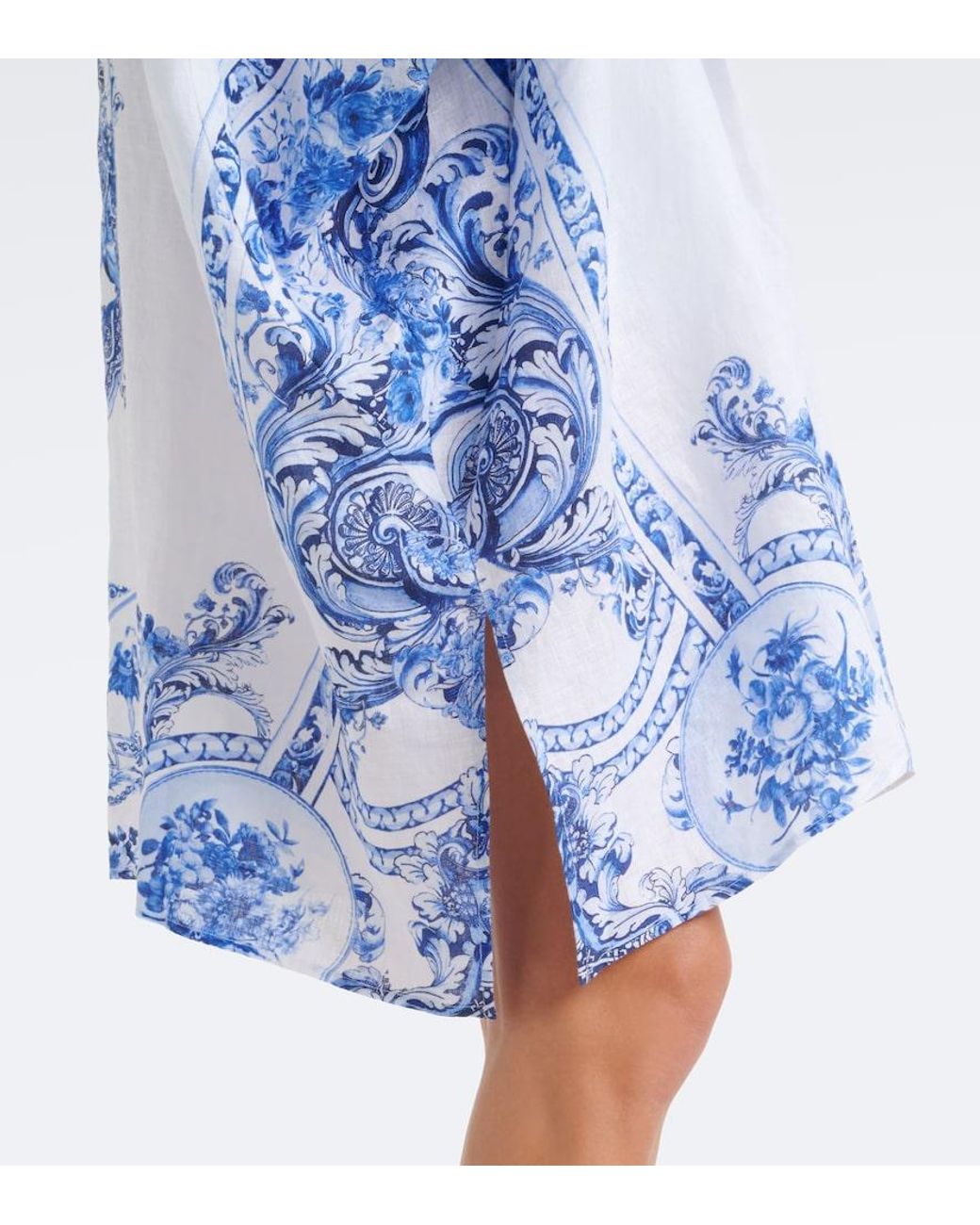 Camilla Blue Floral Crystal-Embellished Linen Kaftan
