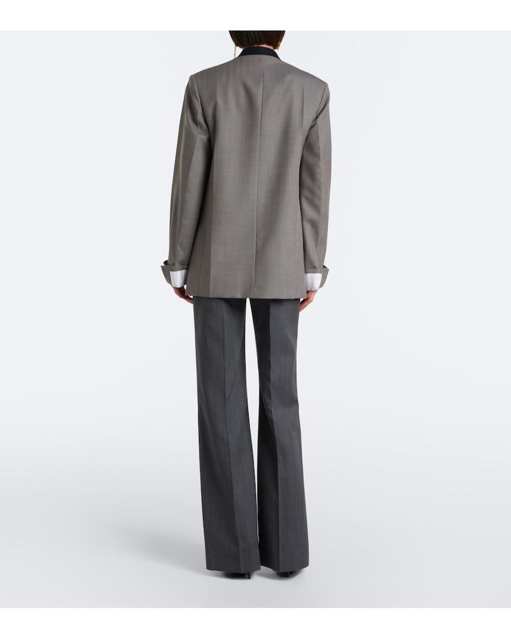 Victoria Beckham Gray Alina Herringbone Virgin Wool Wide-Leg Pants