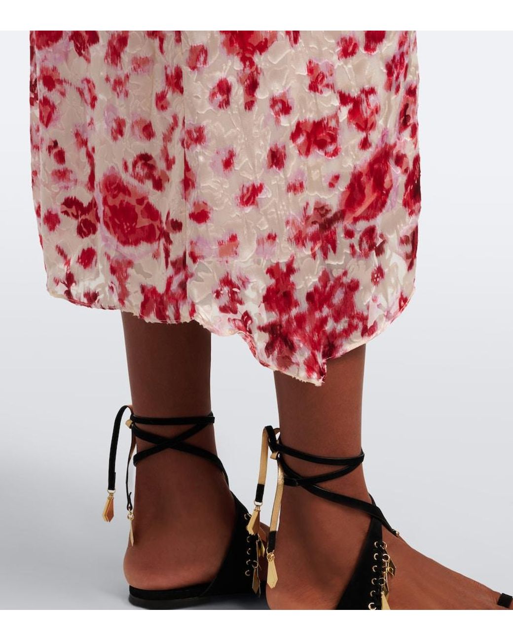 Isabel Marant Red Herva Floral Devore Georgette Midi Dress
