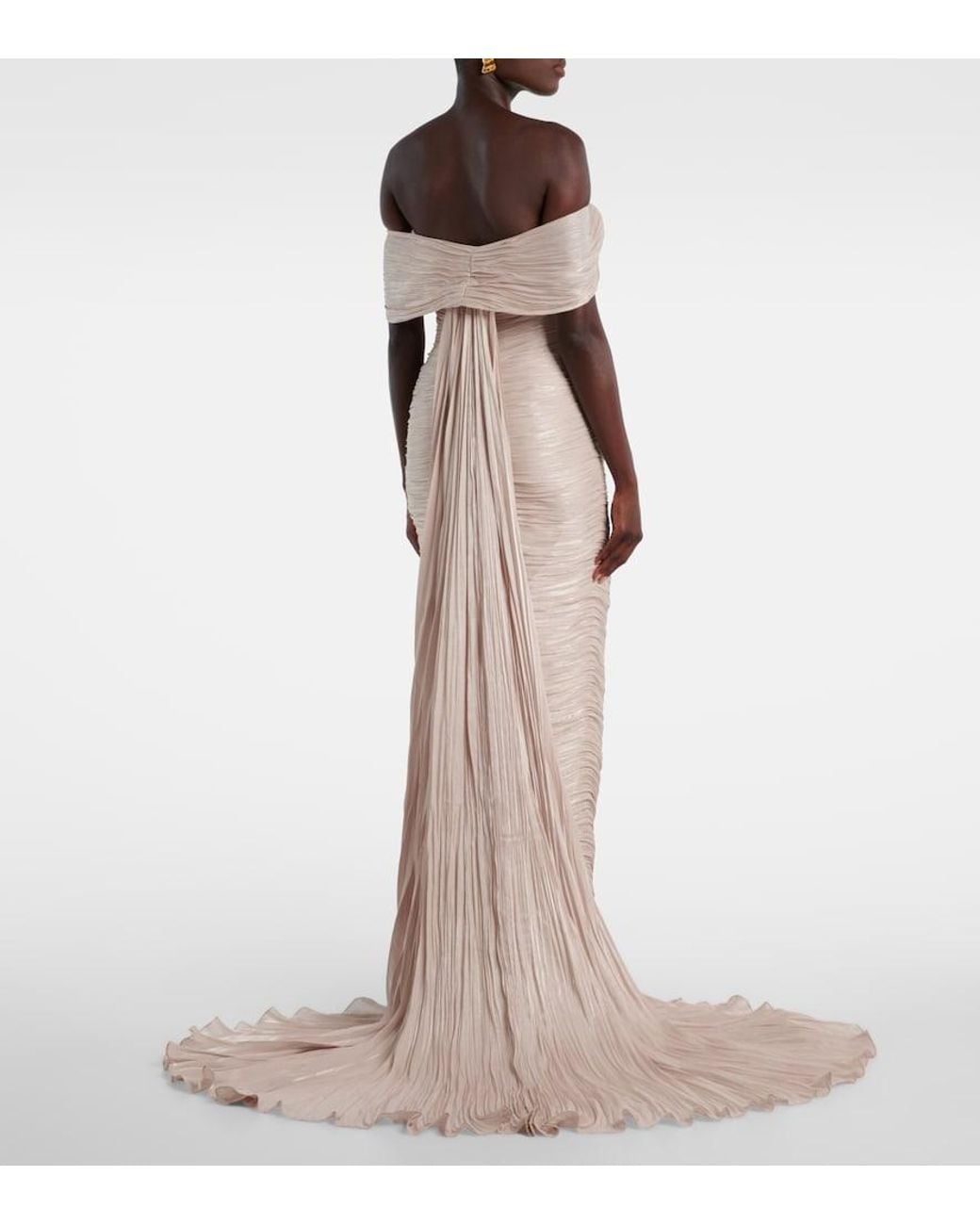 Marmar Halim White Off-Shoulder Pleated Bustier Gown