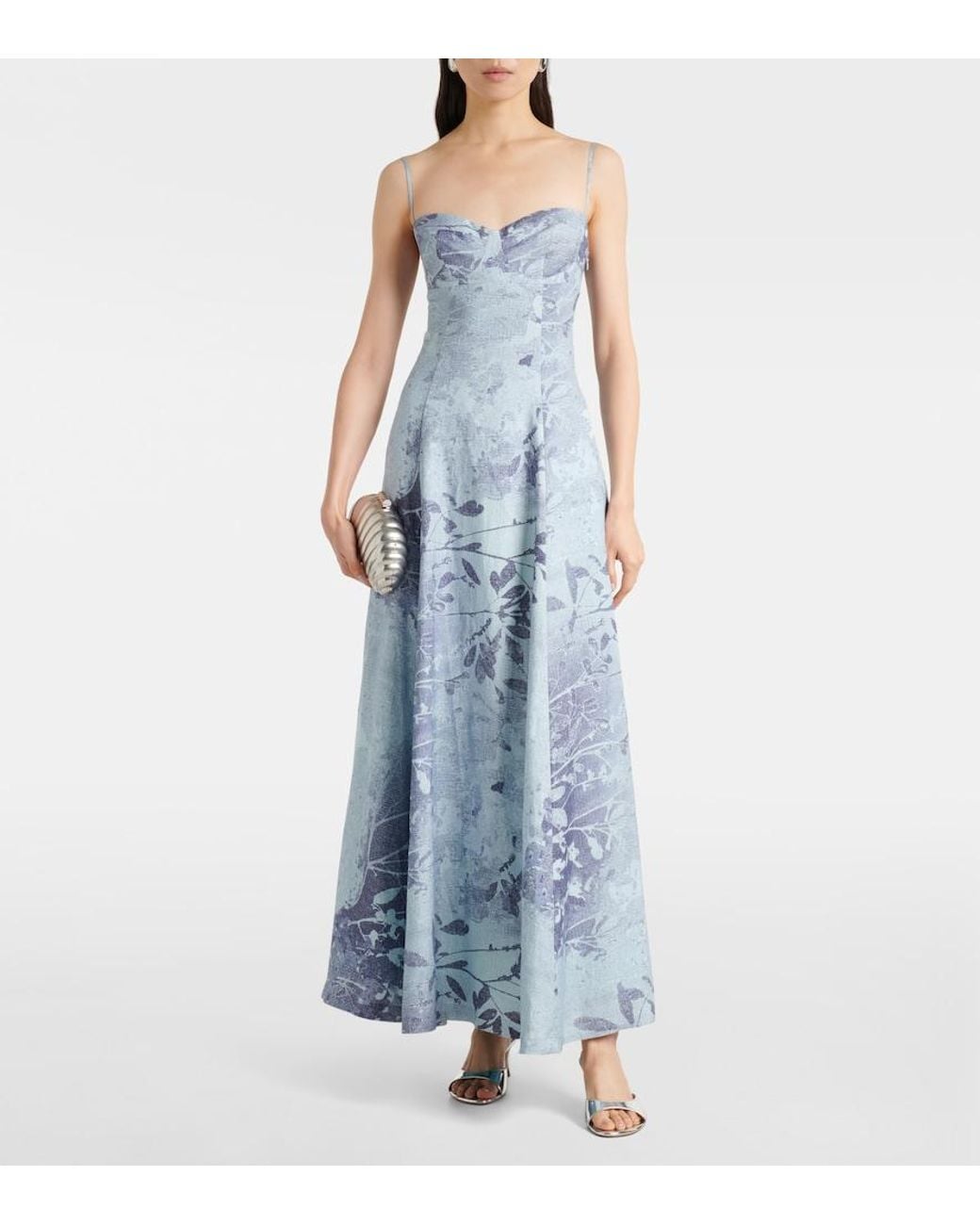 Jonathan Simkhai Blue Floral Linen And Cotton Bustier Dress