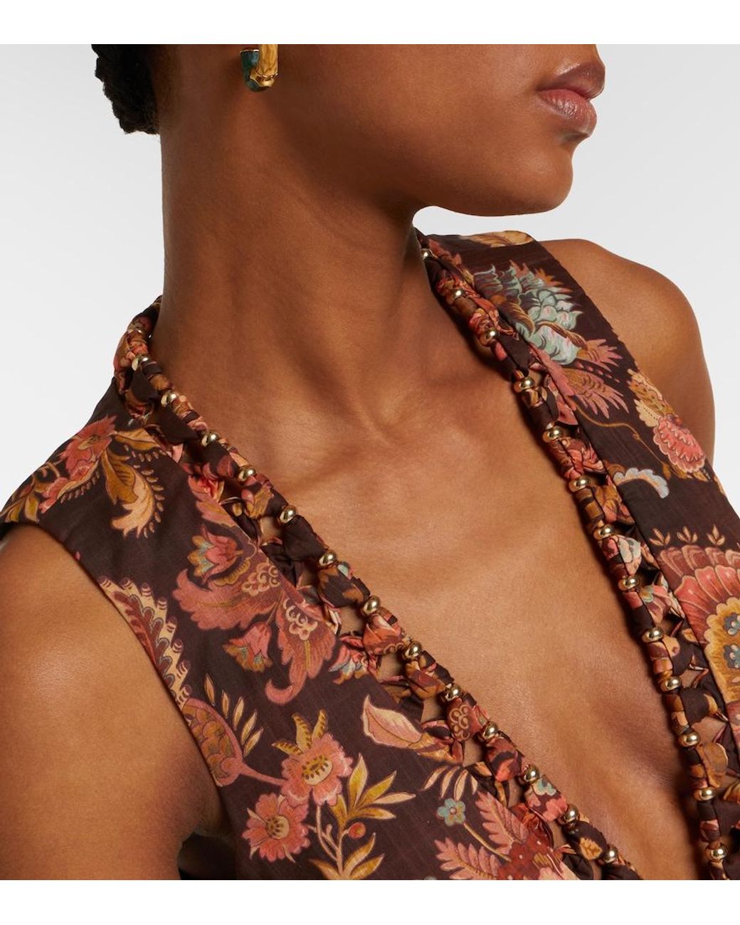 Zimmermann Brown Aster Cutout Floral Cotton Midi Dress