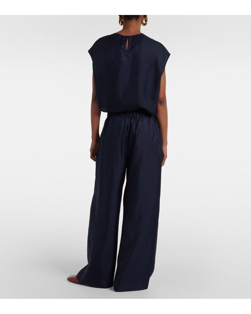Asceno Blue Isola Silk Wide-Leg Pants