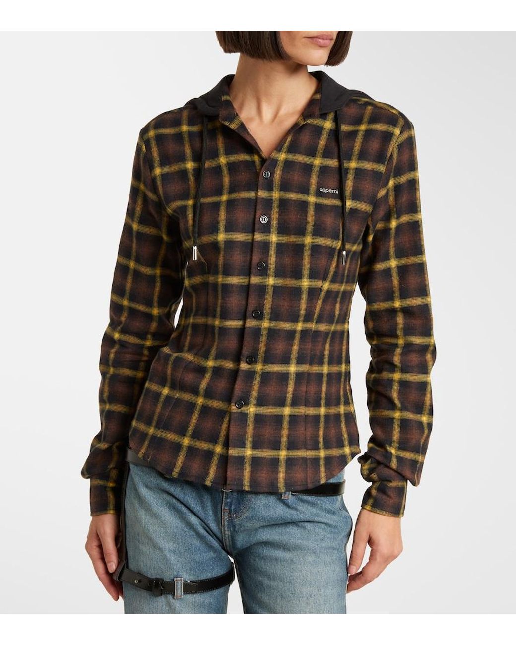 Coperni Black Hooded Checked Cotton Shirt