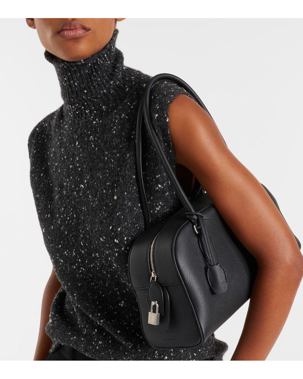 The Row Black E/W India Leather Shoulder Bag