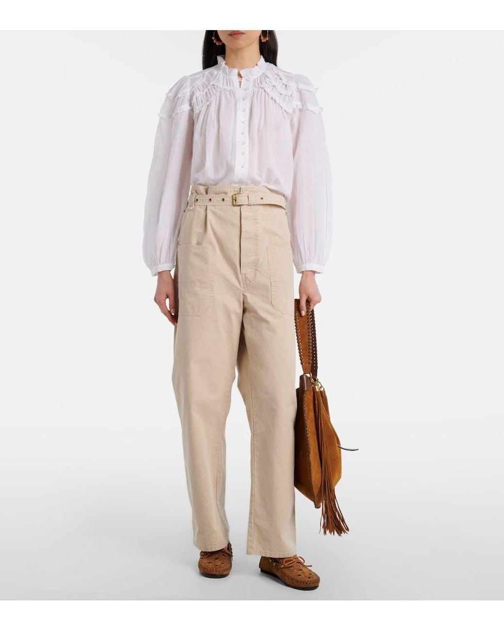 Isabel Marant White Christa Ruffled Cotton-Blend Blouse