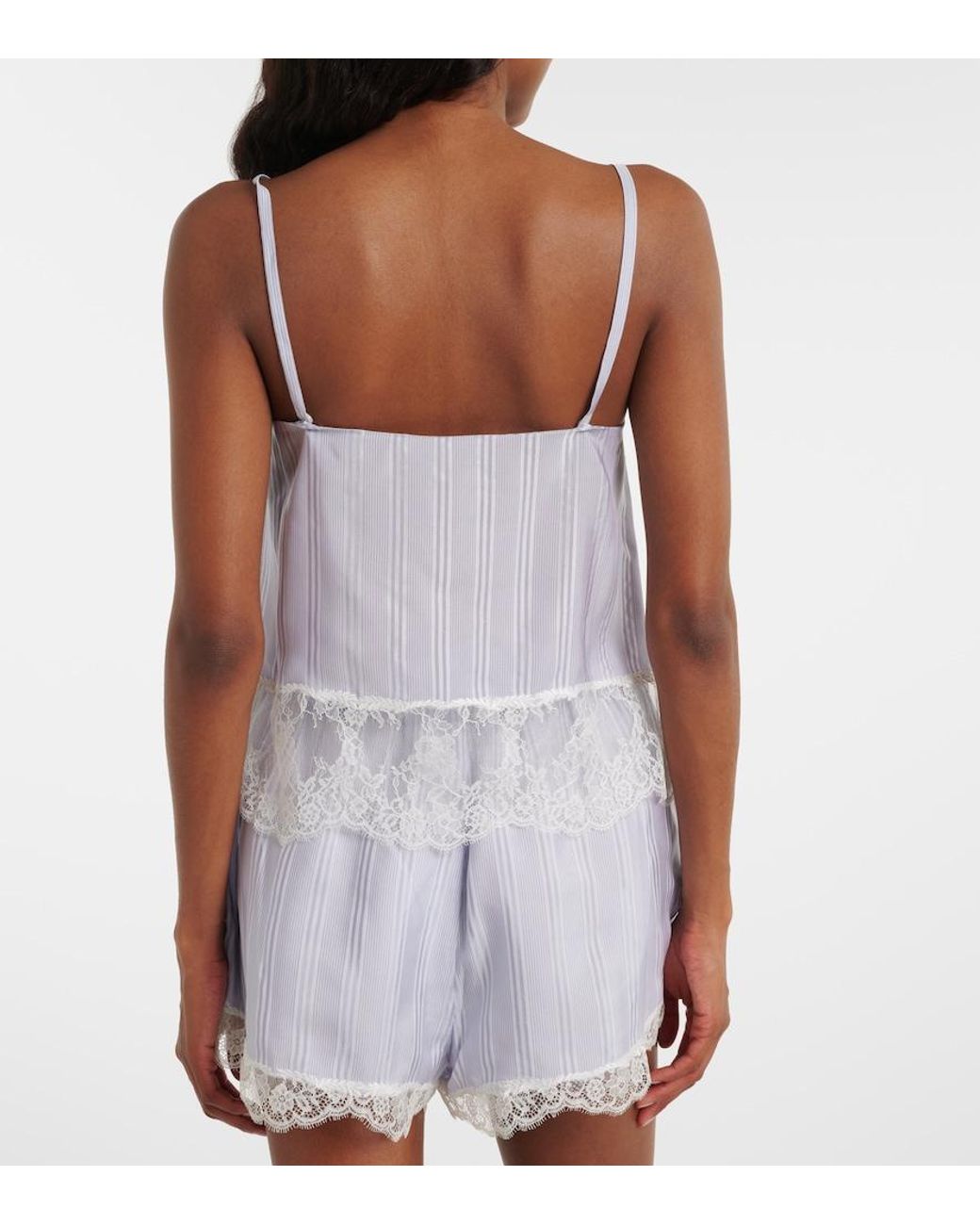 FRAME Blue Lace-Trimmed Striped Silk Camisole