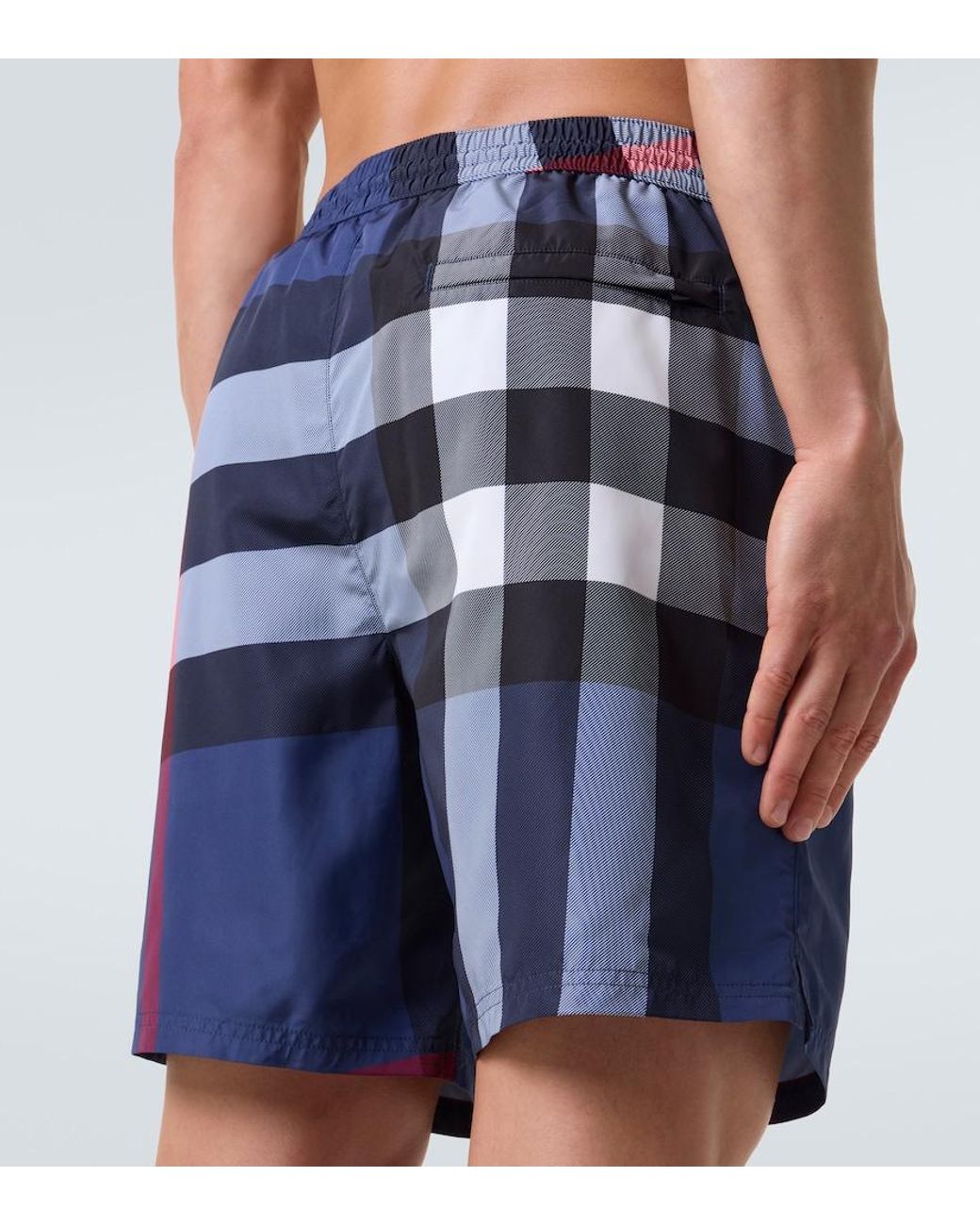 Burberry Blue Check Swim Trunks for men