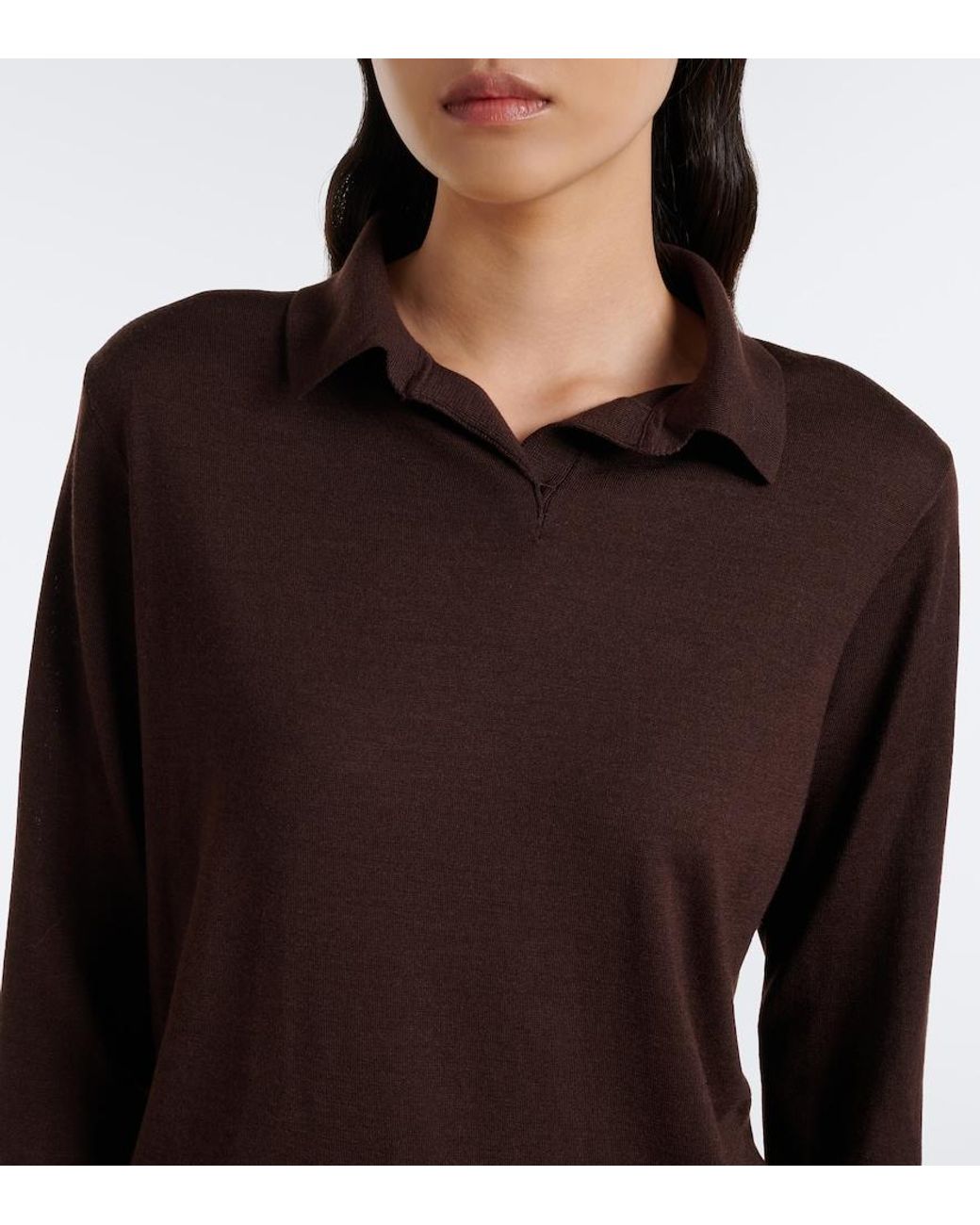 The Row Brown Pauli Wool And Silk Polo Sweater