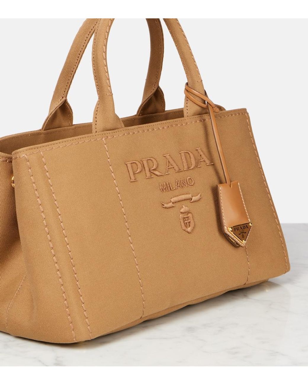 Prada Brown Jardiniere Medium Canvas Tote Bag