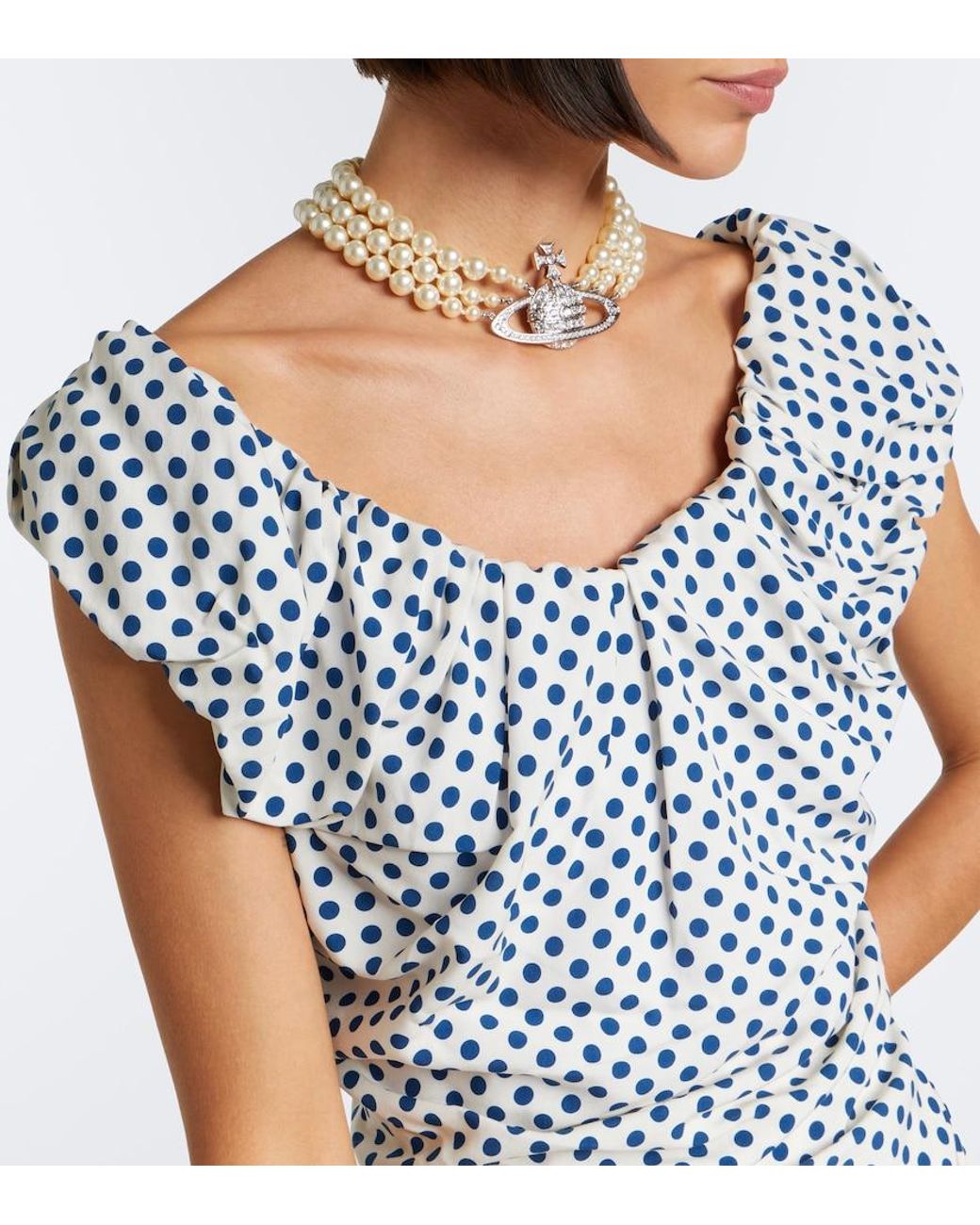 Vivienne Westwood Blue Ginnie Amber Draped Polka-Dot Minidress