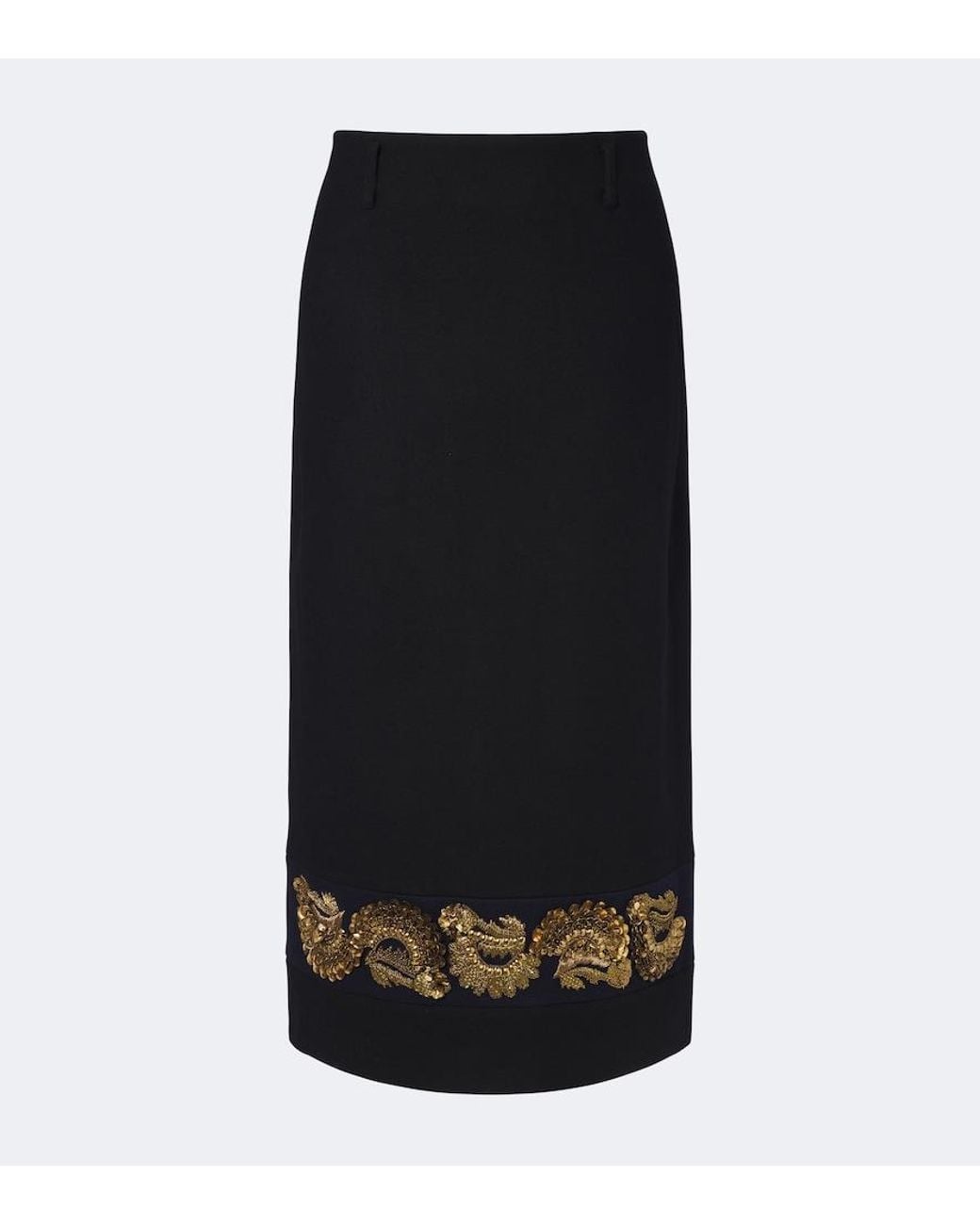 Dries Van Noten Black Embellished Wool-Blend Twill Midi Skirt