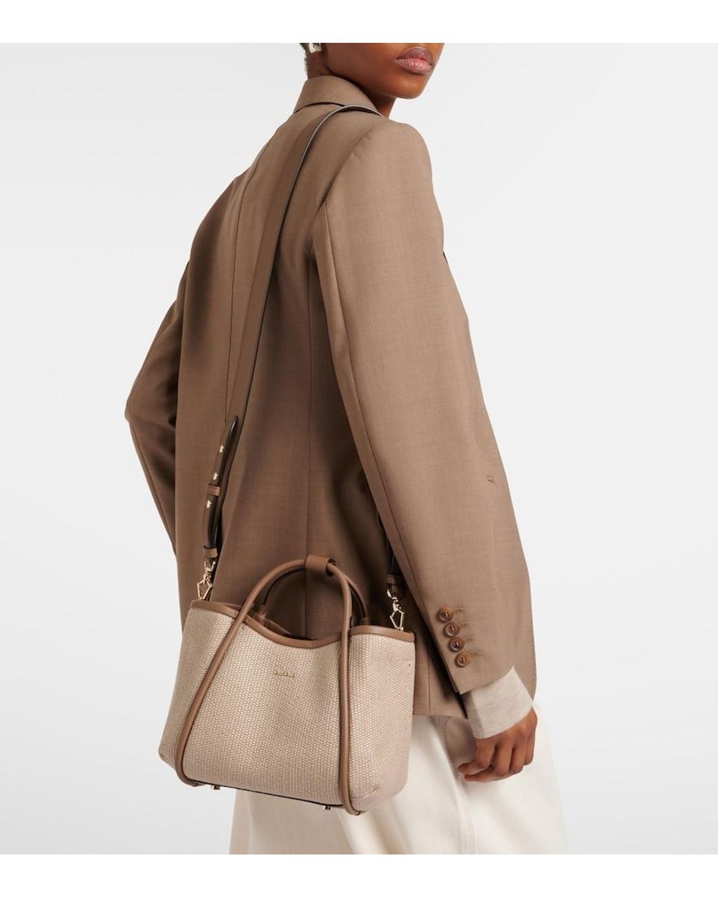 Max Mara Natural Marin Small Leather-Trimmed Top-Handle Bag