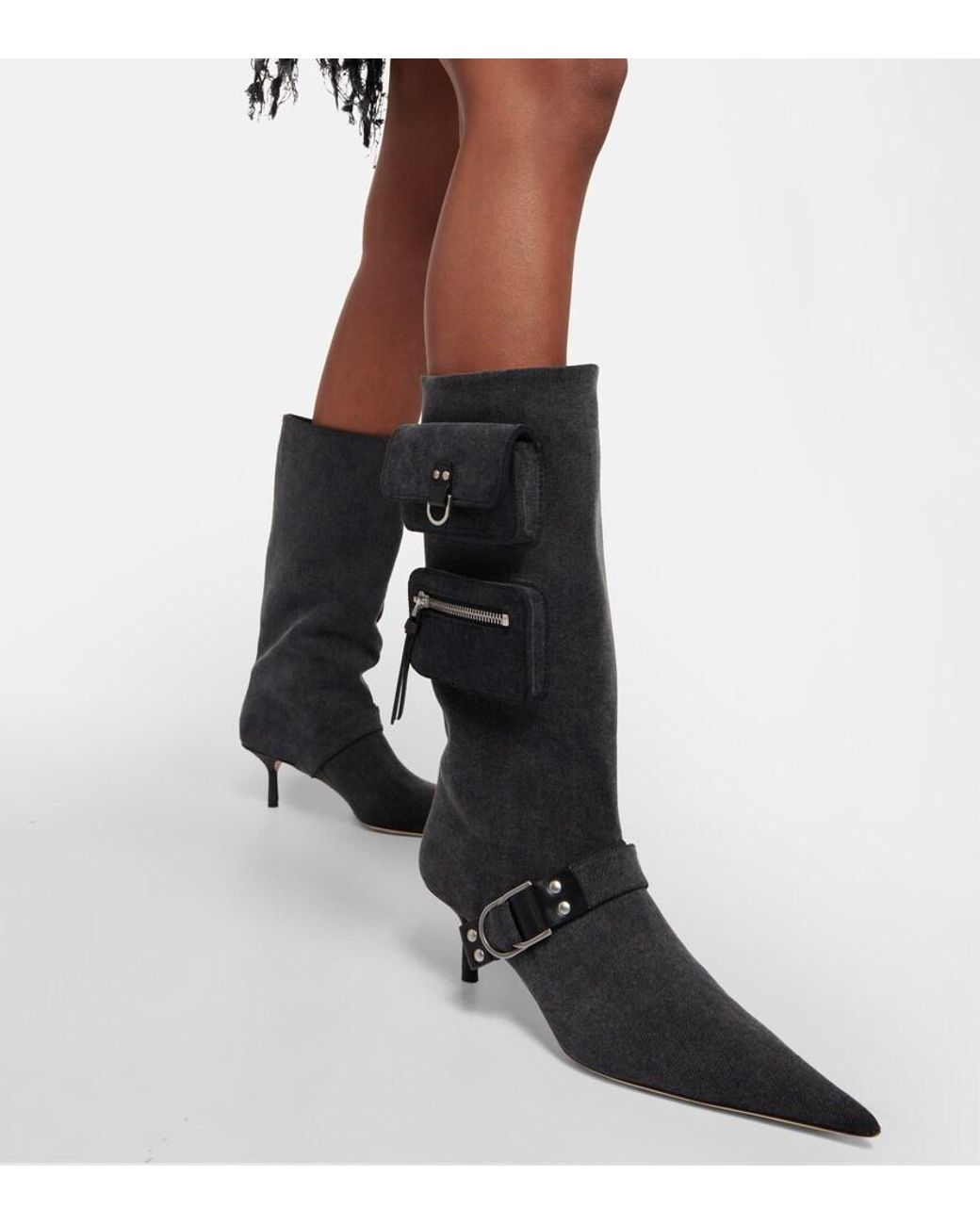 Blumarine Black Jeanne Denim Knee-High Boots