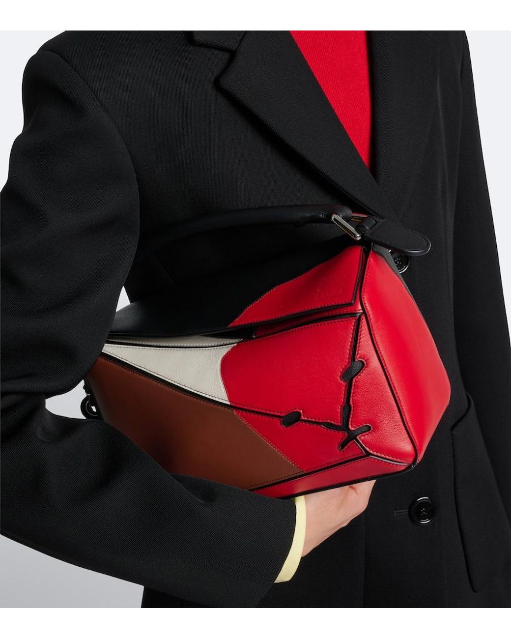 Loewe Red Puzzle Lion Intarsio Small Shoulder Bag