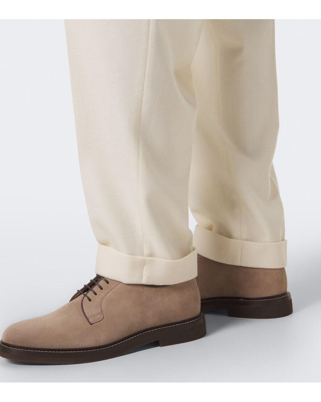 Brunello Cucinelli White Pleated Wool And Cotton Straight Pants for men