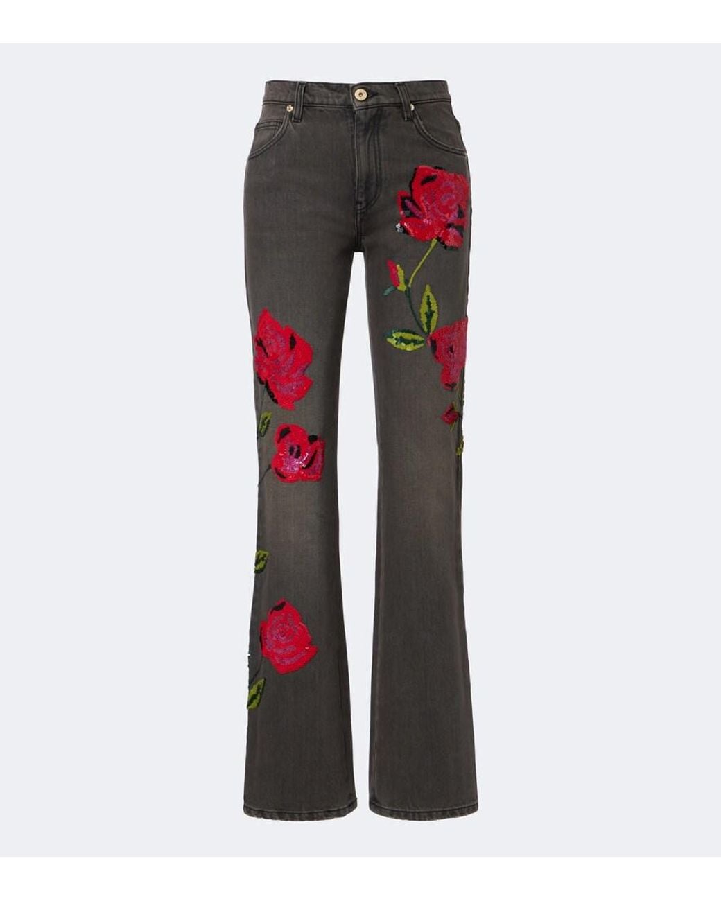 Blumarine Red Sequined Wide-Leg Jeans
