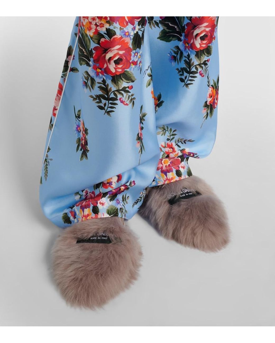 Dolce & Gabbana Gray Shearling Mules