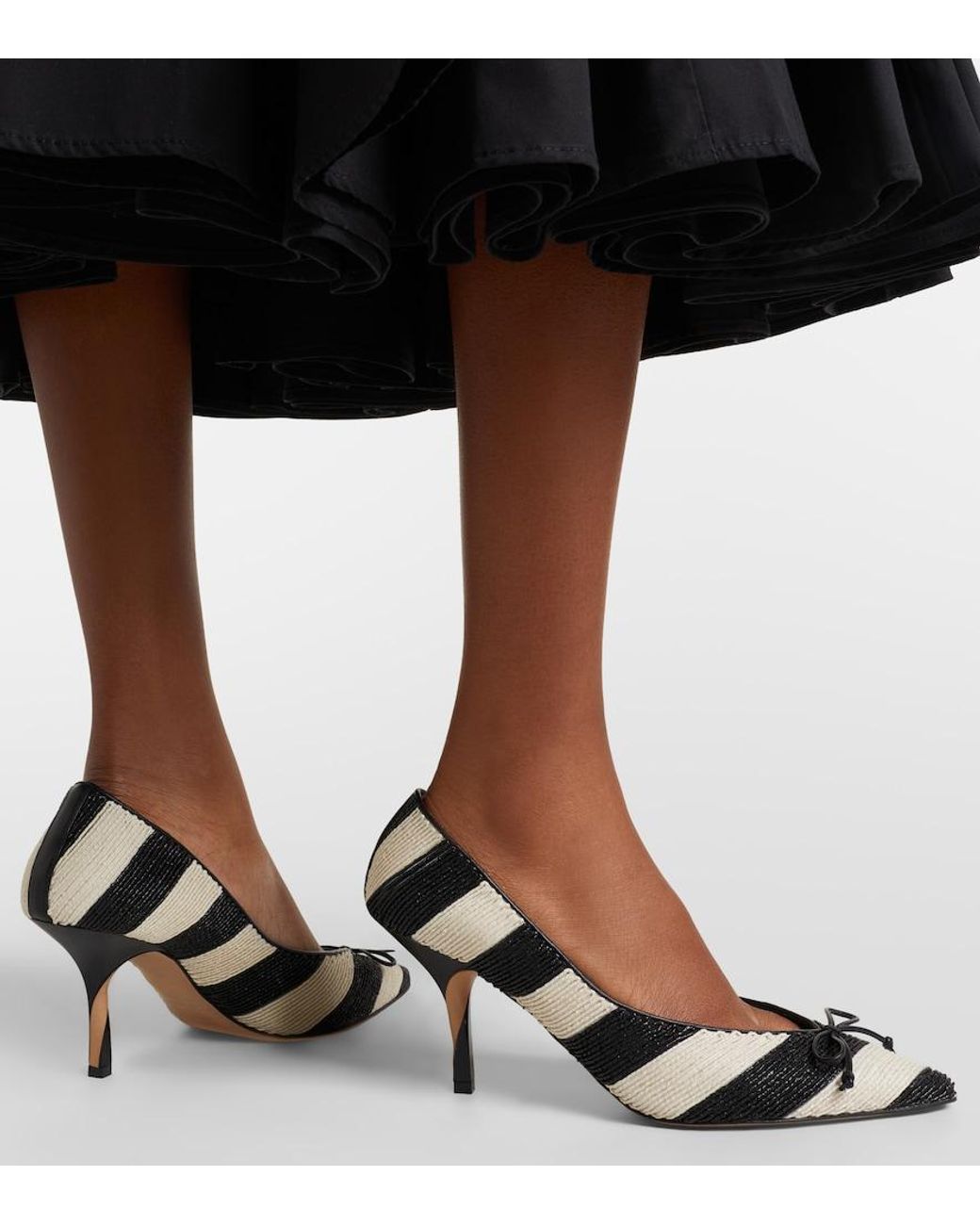 Jacquemus Black Tourni Striped Raffia-Effect Pumps