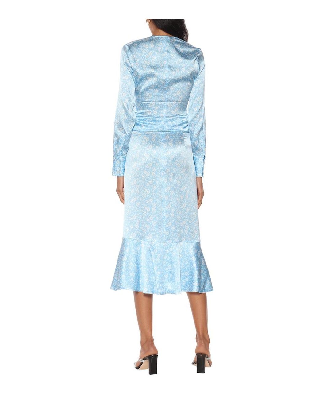 Ganni Blue Stretch-Silk Satin Midi Skirt