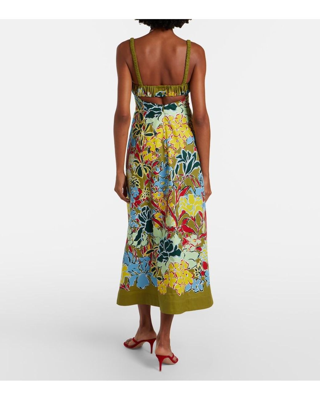ALÉMAIS Green Solstice Floral Cotton Midi Dress