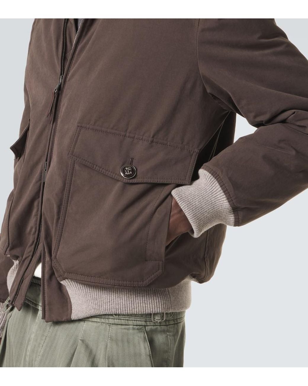Brunello Cucinelli Brown Shearling-Trimmed Blouson Jacket for men