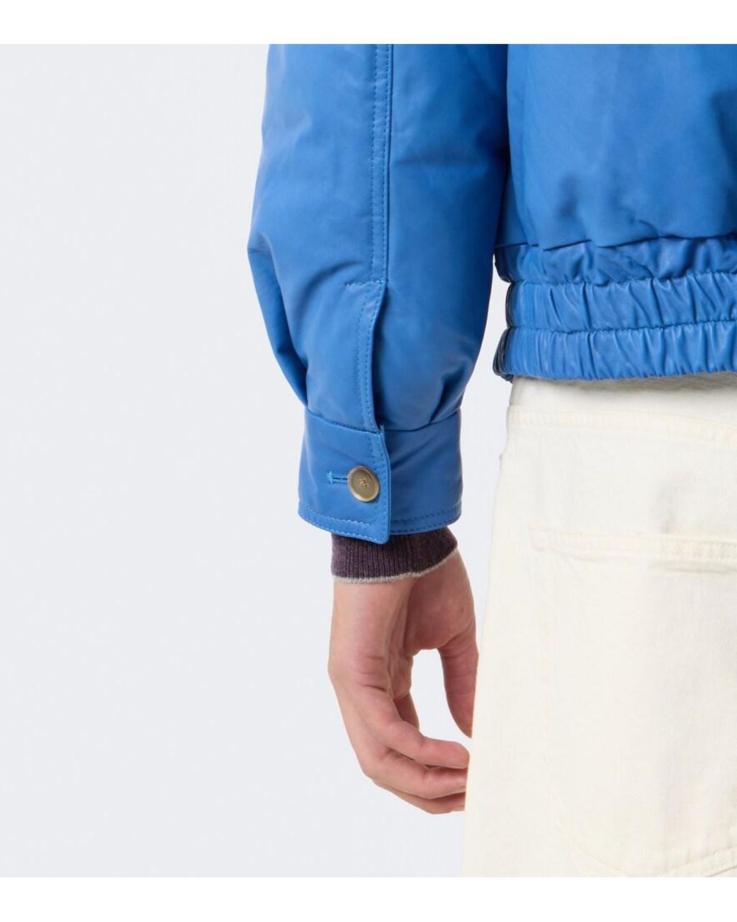 Auralee Blue Leather Down Jacket for men