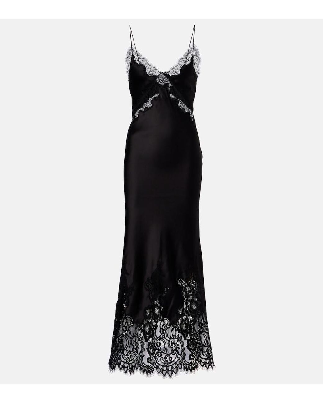 Rebecca Vallance Black Tamera Lace-Trimmed Satin Slip Dress
