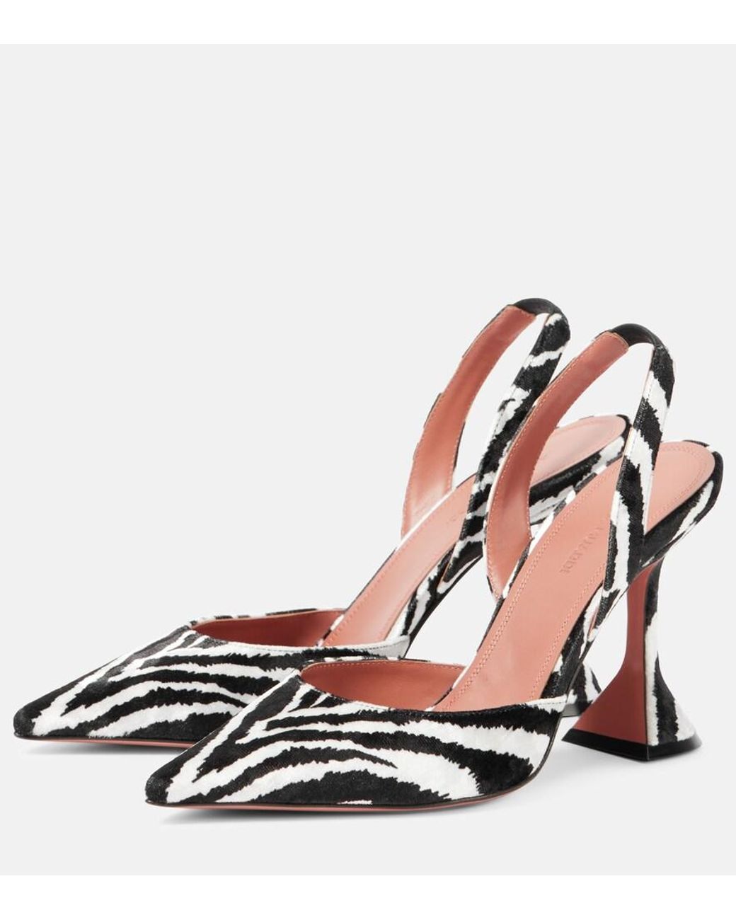 AMINA MUADDI Black Holli Zebra-Print Velvet Slingback Pumps